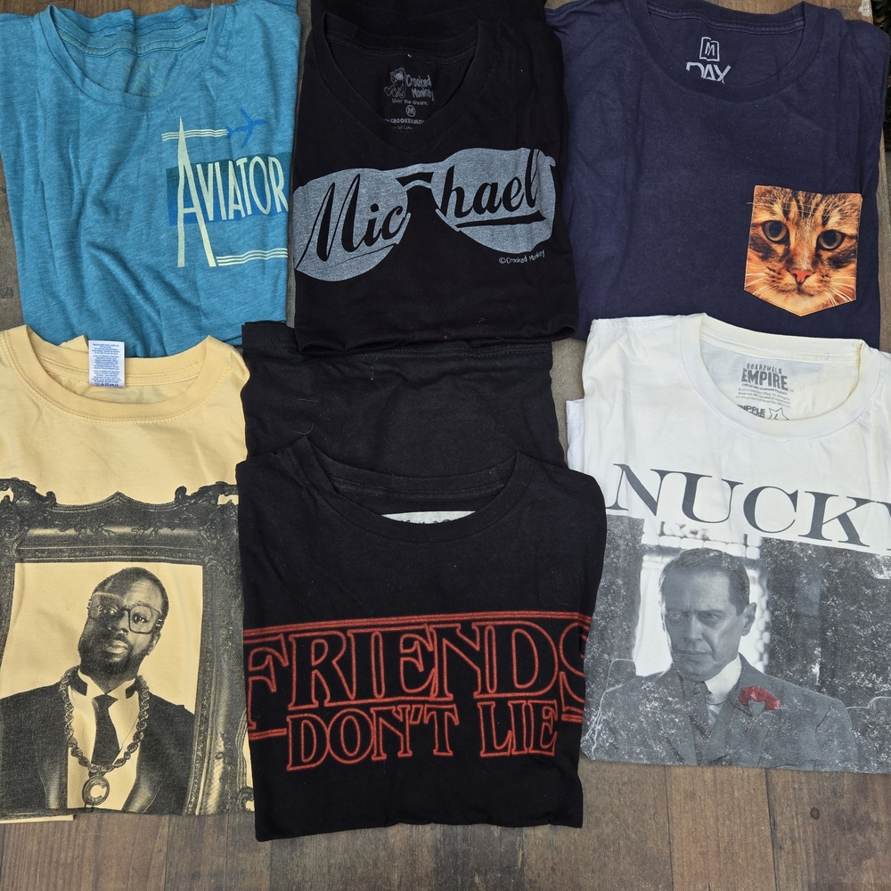 Assorted Graphic Tee Bundle - Blue, Black, Navy, Yellow, White
